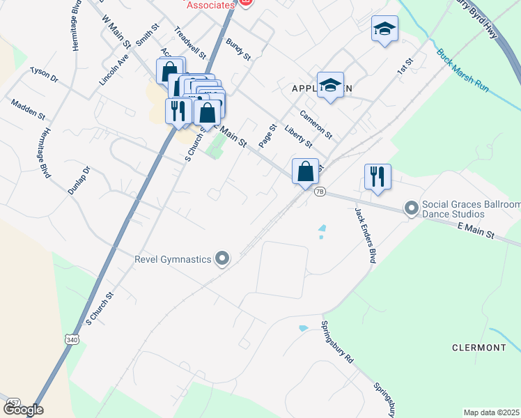 map of restaurants, bars, coffee shops, grocery stores, and more near 113 Virginia Avenue in Berryville
