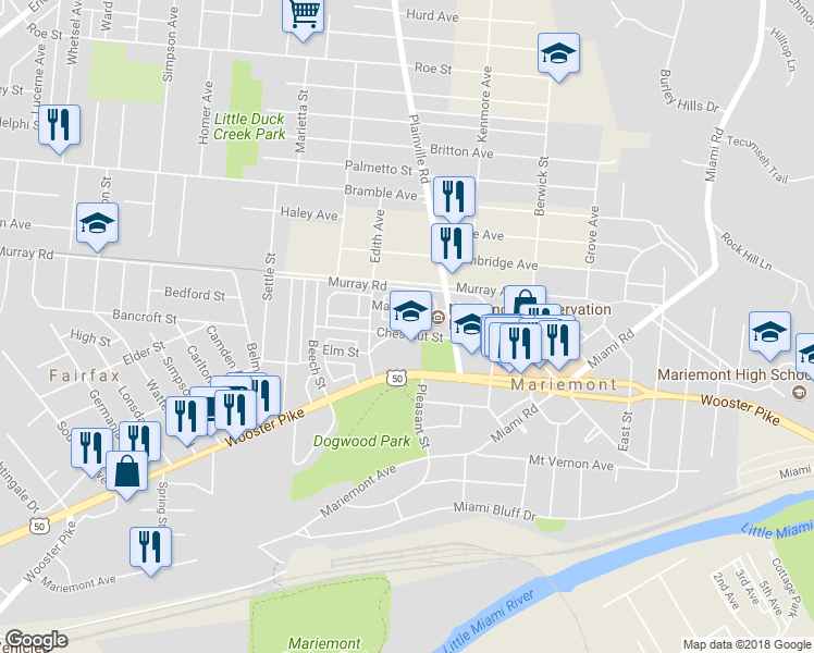 map of restaurants, bars, coffee shops, grocery stores, and more near 6744 Chestnut Street in Cincinnati