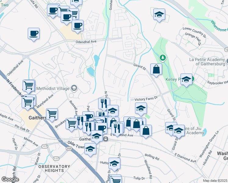 map of restaurants, bars, coffee shops, grocery stores, and more near 20 Crestwood Drive in Gaithersburg
