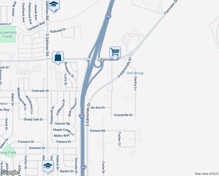 map of restaurants, bars, coffee shops, grocery stores, and more near 2249 South Edmonds Drive in Carson City