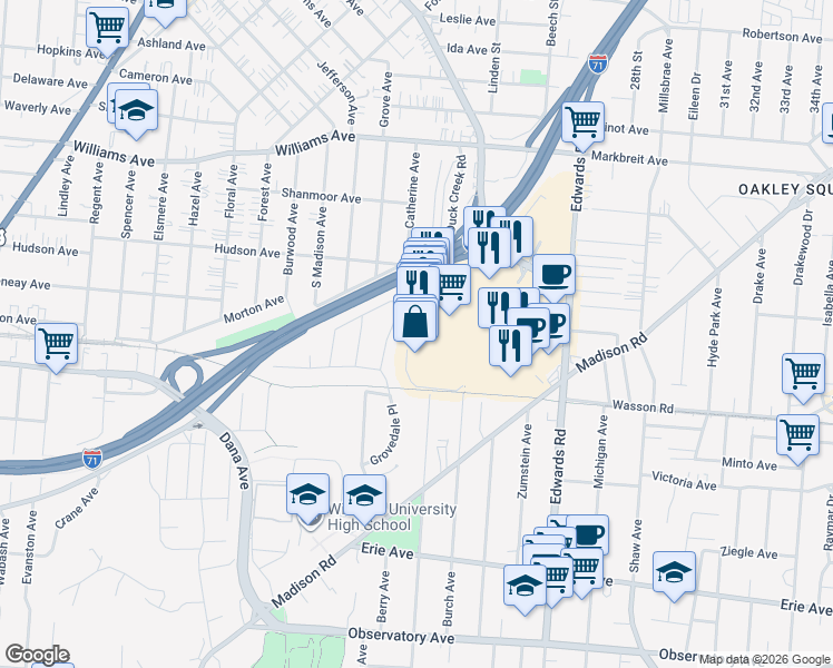 map of restaurants, bars, coffee shops, grocery stores, and more near 2719 Edmondson Road in Cincinnati