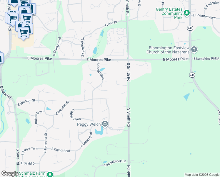 map of restaurants, bars, coffee shops, grocery stores, and more near 3709 Reed Court in Bloomington