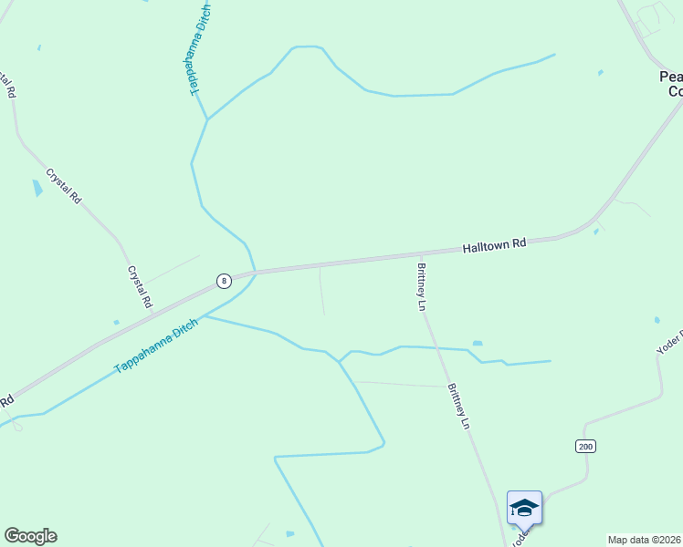 map of restaurants, bars, coffee shops, grocery stores, and more near 5402 Halltown Road in Hartly