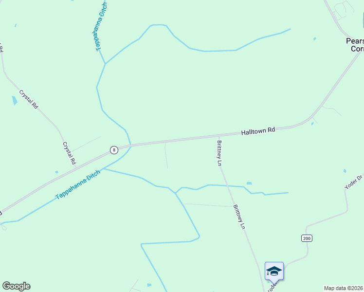 map of restaurants, bars, coffee shops, grocery stores, and more near 5402 Halltown Rd in Hartly