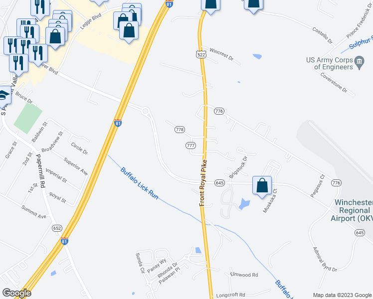 map of restaurants, bars, coffee shops, grocery stores, and more near 137 Royal Avenue in Winchester
