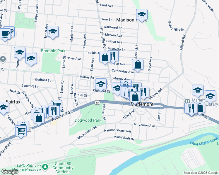 map of restaurants, bars, coffee shops, grocery stores, and more near 3915 Plainville Road in Cincinnati