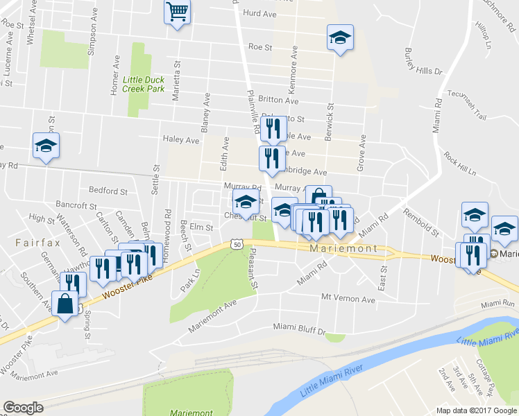 map of restaurants, bars, coffee shops, grocery stores, and more near 30 Lane H in Cincinnati
