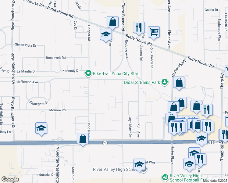 map of restaurants, bars, coffee shops, grocery stores, and more near 2598 Moe Ln in Yuba City