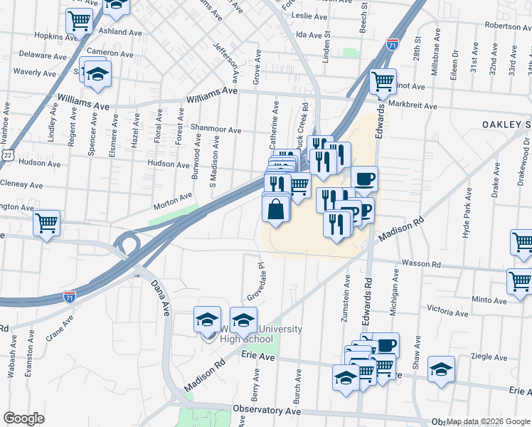 map of restaurants, bars, coffee shops, grocery stores, and more near 2719 Edmondson Road in Cincinnati