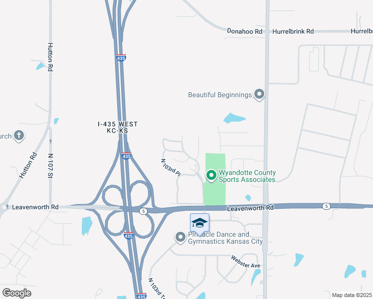 map of restaurants, bars, coffee shops, grocery stores, and more near 3305 North 103rd Terrace in Kansas City