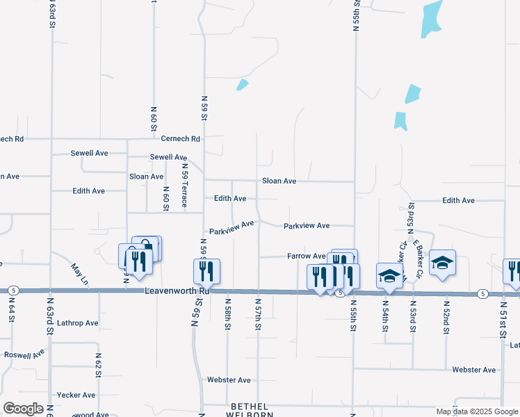 map of restaurants, bars, coffee shops, grocery stores, and more near 3311 North 57 Street in Kansas City