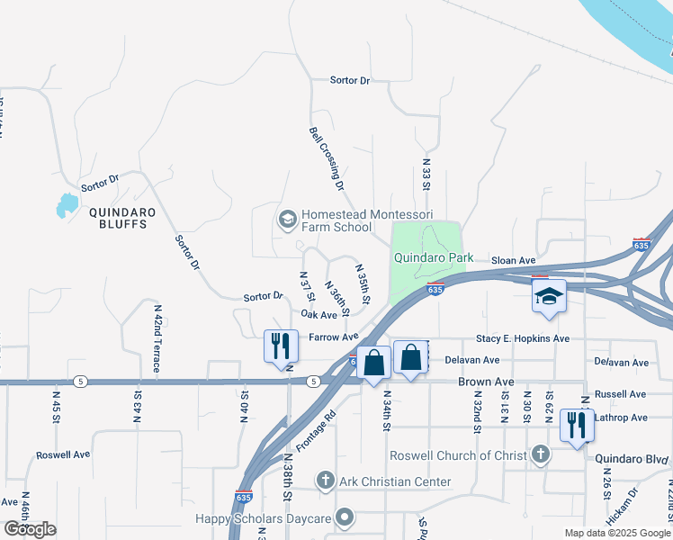map of restaurants, bars, coffee shops, grocery stores, and more near 3323 North 36th Street in Kansas City