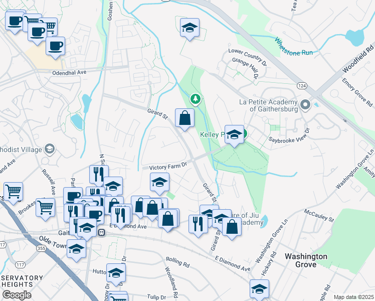map of restaurants, bars, coffee shops, grocery stores, and more near 438 Girard Street in Gaithersburg
