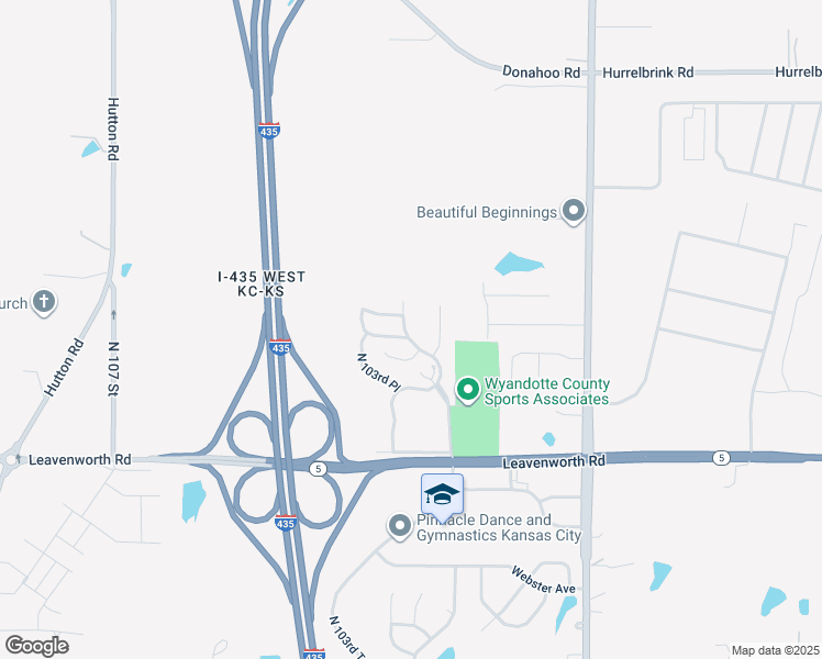 map of restaurants, bars, coffee shops, grocery stores, and more near 3305 North 103rd Terrace in Kansas City