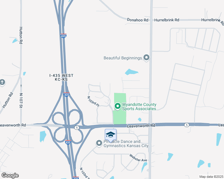 map of restaurants, bars, coffee shops, grocery stores, and more near 3307 North 103rd Court in Kansas City