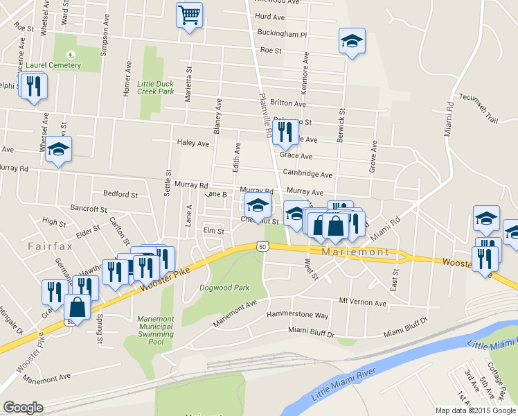 map of restaurants, bars, coffee shops, grocery stores, and more near 6735 Maple Street in Cincinnati