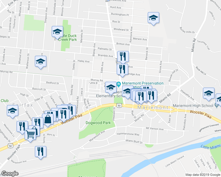 map of restaurants, bars, coffee shops, grocery stores, and more near 6739 Maple Street in Cincinnati