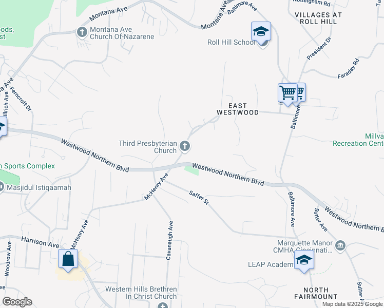 map of restaurants, bars, coffee shops, grocery stores, and more near 3362 McHenry Avenue in Cincinnati