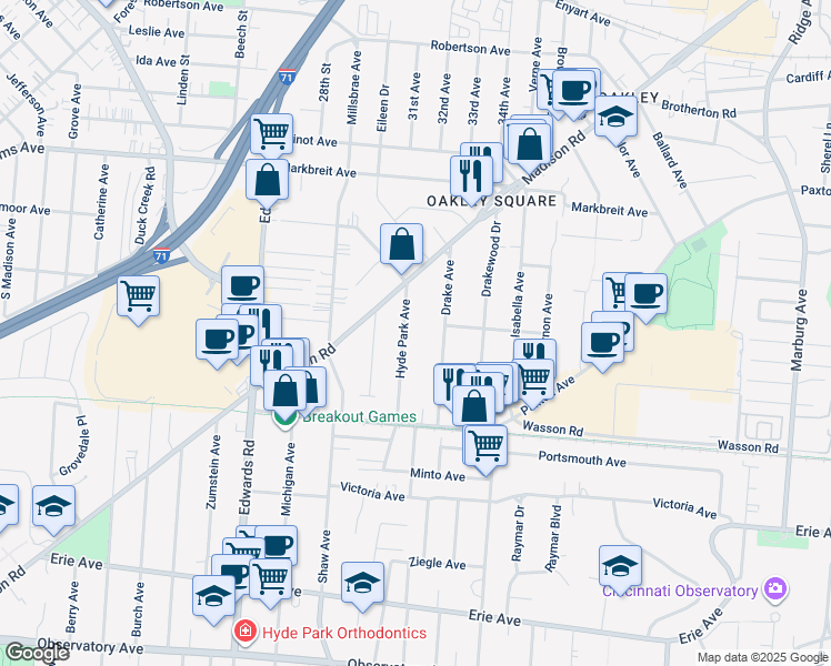 map of restaurants, bars, coffee shops, grocery stores, and more near 3770 Hyde Park Avenue in Cincinnati