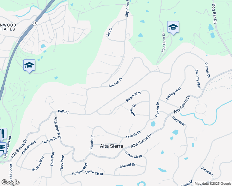 map of restaurants, bars, coffee shops, grocery stores, and more near 11308 Ball Road in Grass Valley