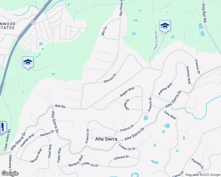 map of restaurants, bars, coffee shops, grocery stores, and more near 11308 Ball Road in Grass Valley