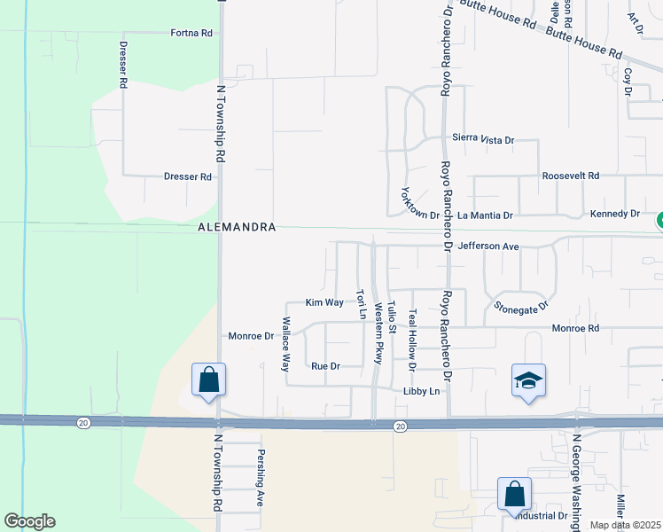 map of restaurants, bars, coffee shops, grocery stores, and more near 1433 Van Vleck Street in Yuba City