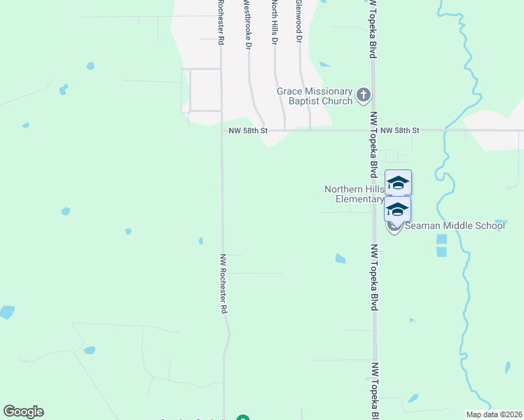 map of restaurants, bars, coffee shops, grocery stores, and more near 5544 Northwest Rochester Road in Topeka