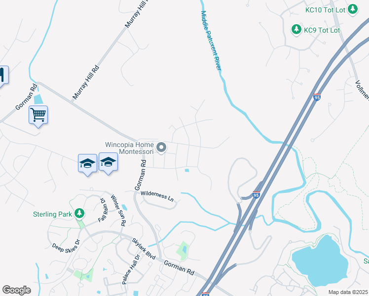 map of restaurants, bars, coffee shops, grocery stores, and more near 10060 Wincopia Farms Way in Laurel