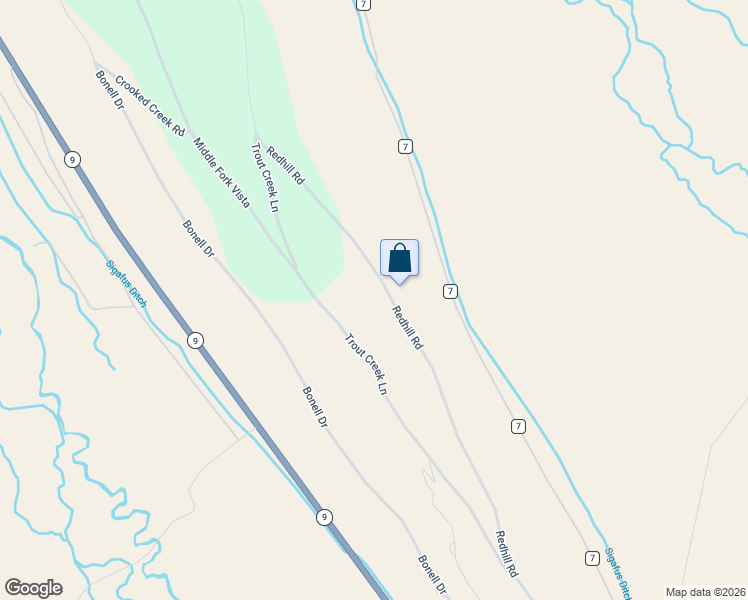 map of restaurants, bars, coffee shops, grocery stores, and more near 1467 Redhill Road in Fairplay