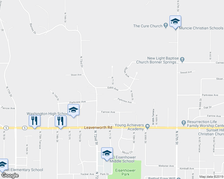 map of restaurants, bars, coffee shops, grocery stores, and more near 7103 Edith Avenue in Kansas City