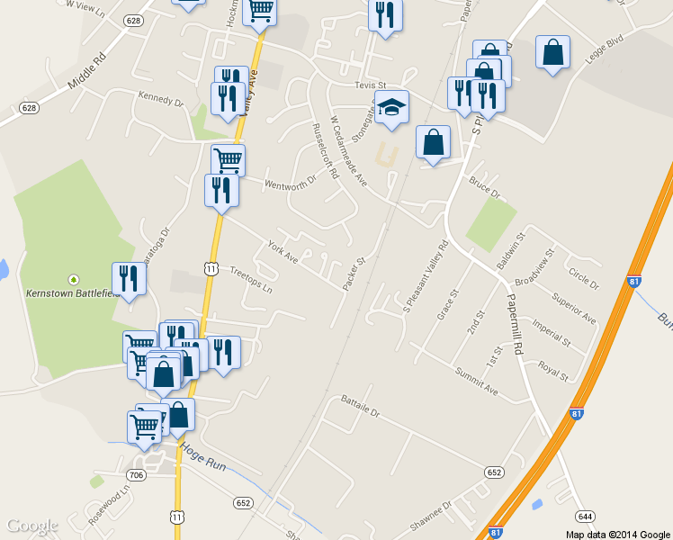 map of restaurants, bars, coffee shops, grocery stores, and more near 2872 Sheffield Court in Winchester
