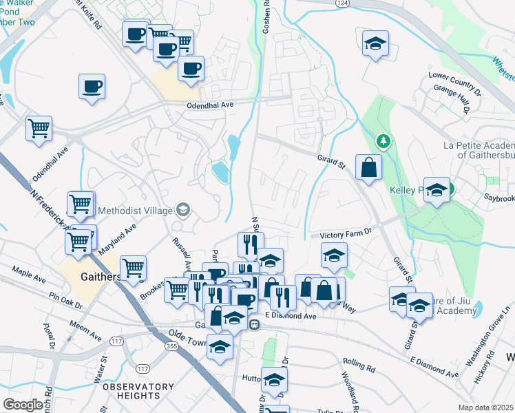 map of restaurants, bars, coffee shops, grocery stores, and more near 14 Trento Court in Gaithersburg