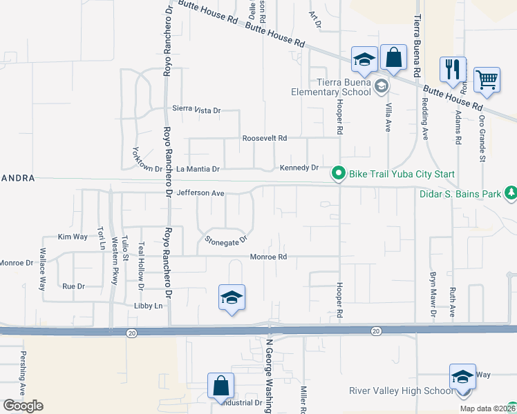 map of restaurants, bars, coffee shops, grocery stores, and more near 3040 Stonegate Drive in Yuba City
