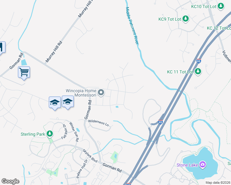 map of restaurants, bars, coffee shops, grocery stores, and more near 10060 Wincopia Farms Way in Laurel