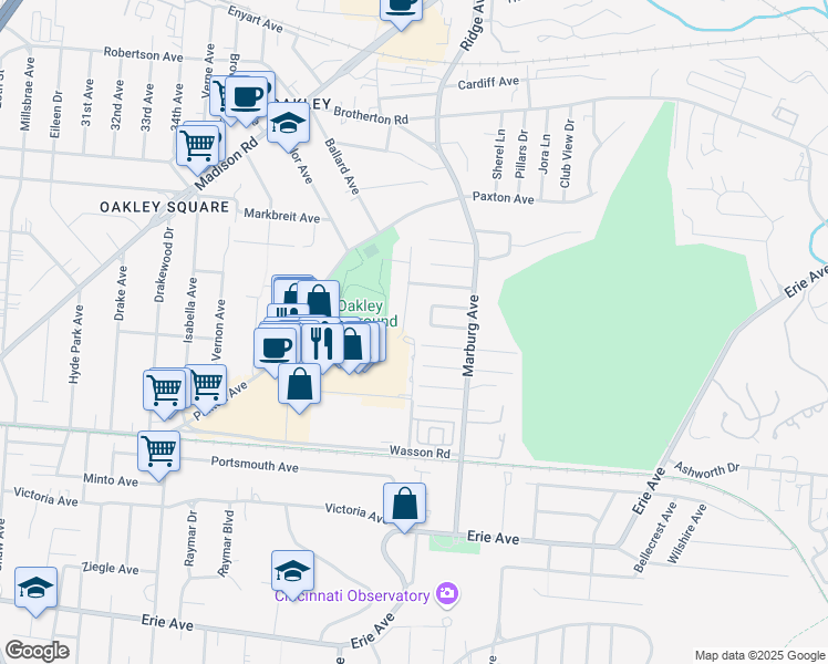 map of restaurants, bars, coffee shops, grocery stores, and more near 3781 Eastern Hills Lane in Cincinnati