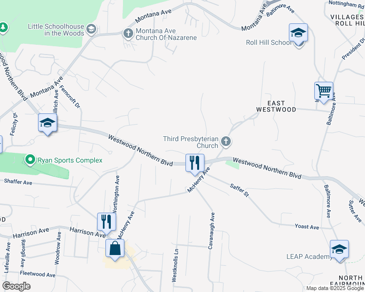 map of restaurants, bars, coffee shops, grocery stores, and more near 2314 Nicholson Avenue in Cincinnati