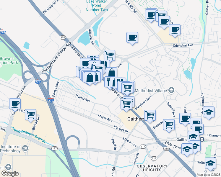 map of restaurants, bars, coffee shops, grocery stores, and more near 438 North Frederick Avenue in Gaithersburg