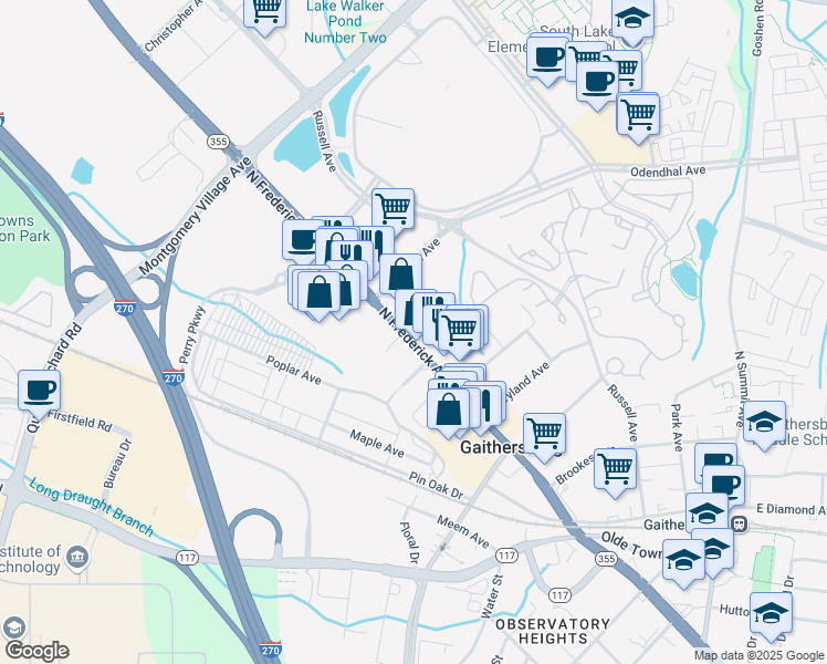 map of restaurants, bars, coffee shops, grocery stores, and more near 439 North Frederick Avenue in Gaithersburg