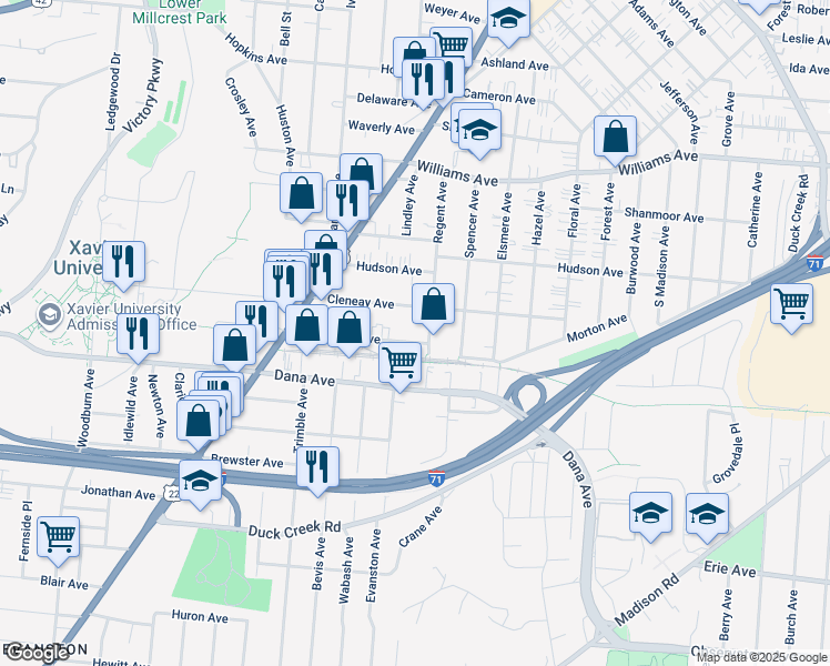 map of restaurants, bars, coffee shops, grocery stores, and more near 2004 Lexington Avenue in Cincinnati