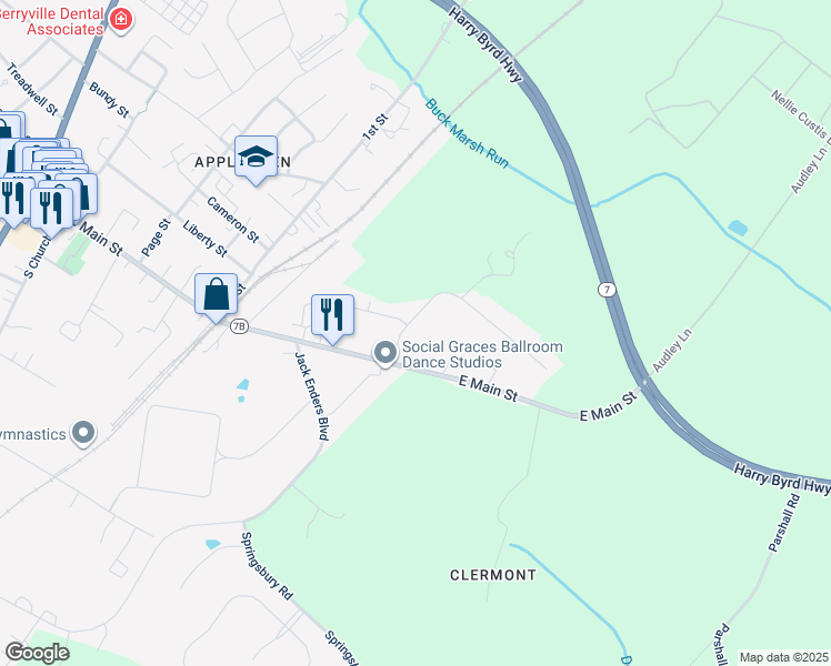 map of restaurants, bars, coffee shops, grocery stores, and more near 246 Laurel Lane in Bluemont