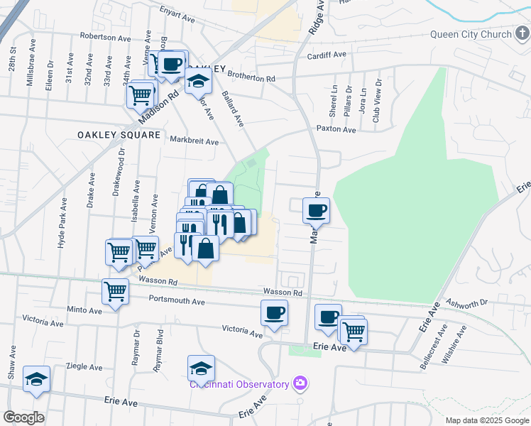 map of restaurants, bars, coffee shops, grocery stores, and more near 3781 Eastern Hills Lane in Cincinnati