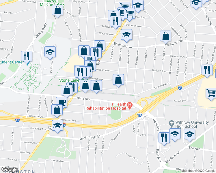 map of restaurants, bars, coffee shops, grocery stores, and more near 2004 Lexington Avenue in Cincinnati