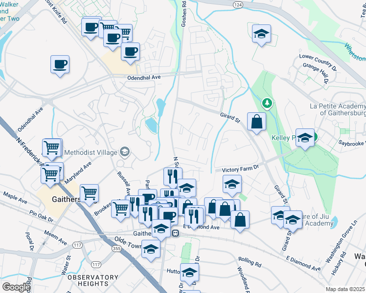 map of restaurants, bars, coffee shops, grocery stores, and more near 14 Trento Court in Gaithersburg