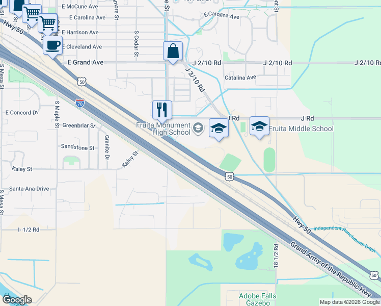 map of restaurants, bars, coffee shops, grocery stores, and more near 1822 U.S. 50 in Fruita