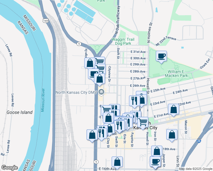 map of restaurants, bars, coffee shops, grocery stores, and more near 191 East 26th Avenue in Kansas City