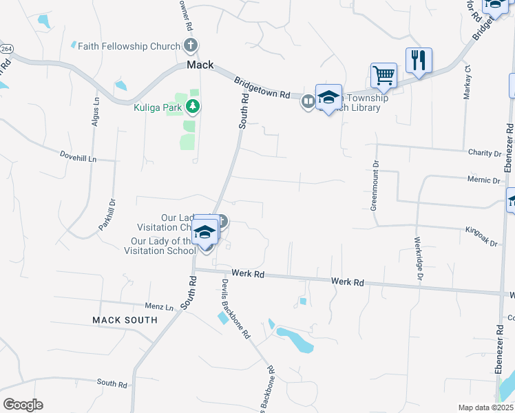 map of restaurants, bars, coffee shops, grocery stores, and more near 6567 Patty's Place in Cincinnati