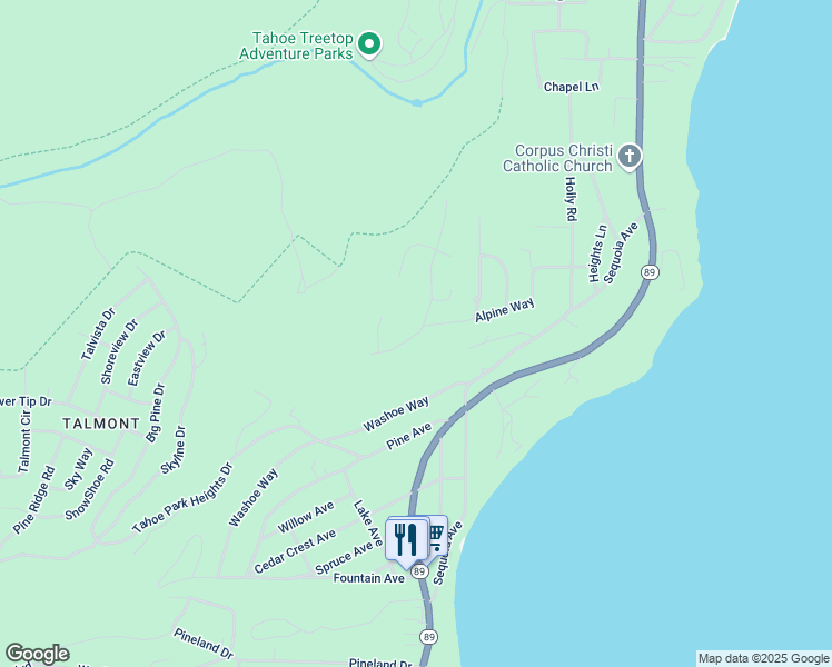 map of restaurants, bars, coffee shops, grocery stores, and more near 283 Tahoe Woods Boulevard in Tahoe City