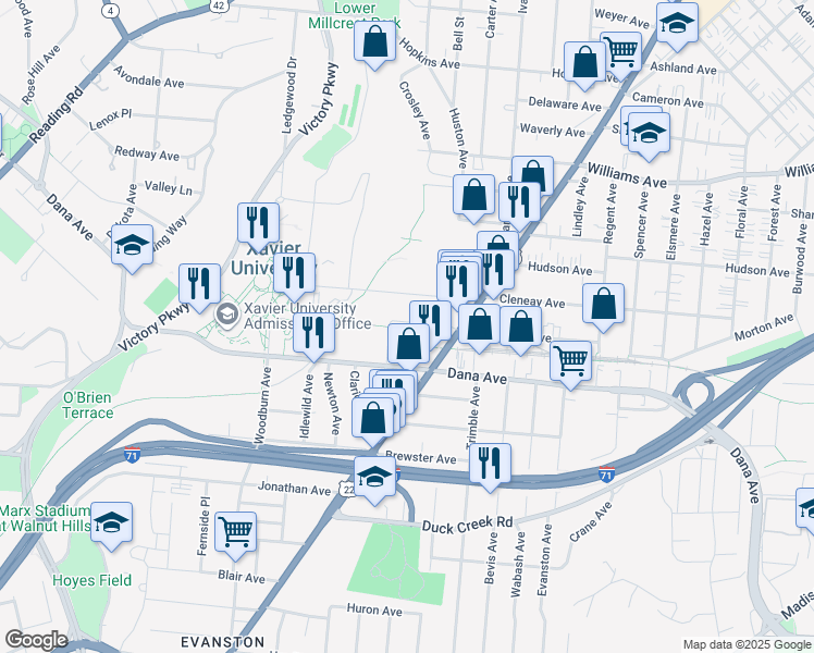 map of restaurants, bars, coffee shops, grocery stores, and more near 3725 Montgomery Rd in Cincinnati