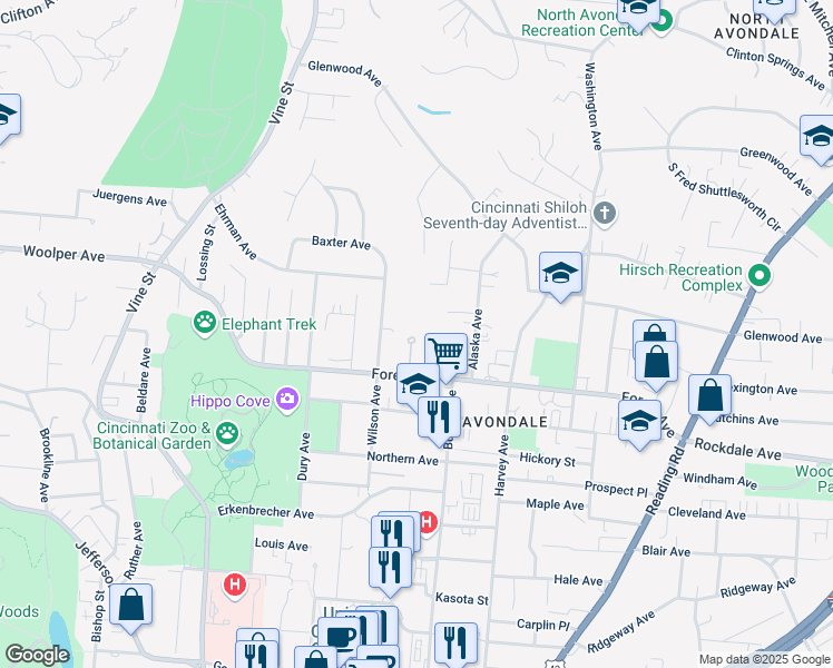 map of restaurants, bars, coffee shops, grocery stores, and more near 338 Forest Avenue in Cincinnati