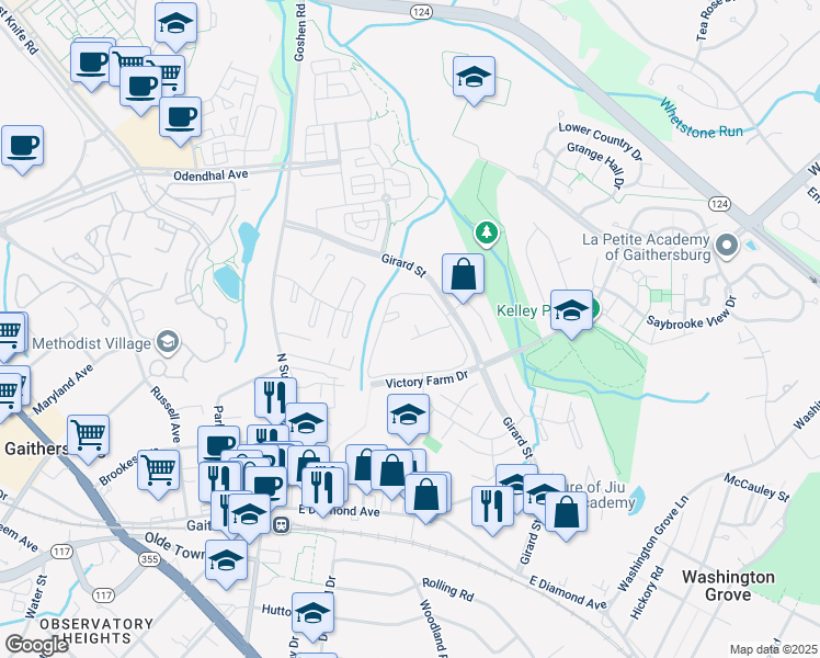 map of restaurants, bars, coffee shops, grocery stores, and more near 438 Girard Street in Gaithersburg